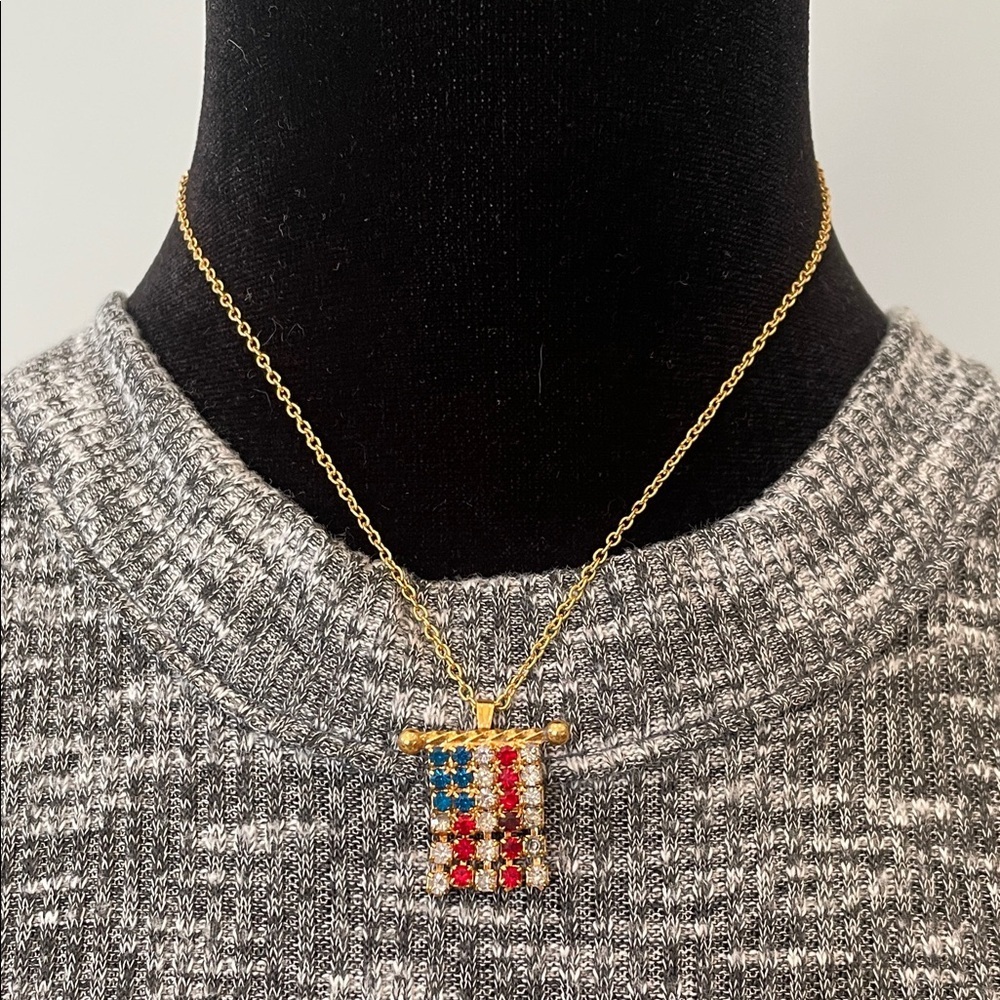Gold tone Necklace with American flag pendant